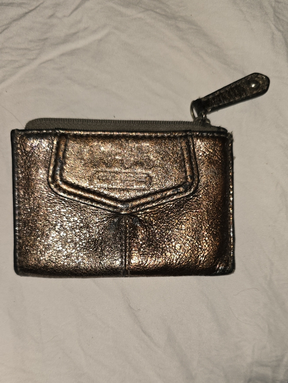 Coach Metallic Compact Zip Card Wallet - Bronze